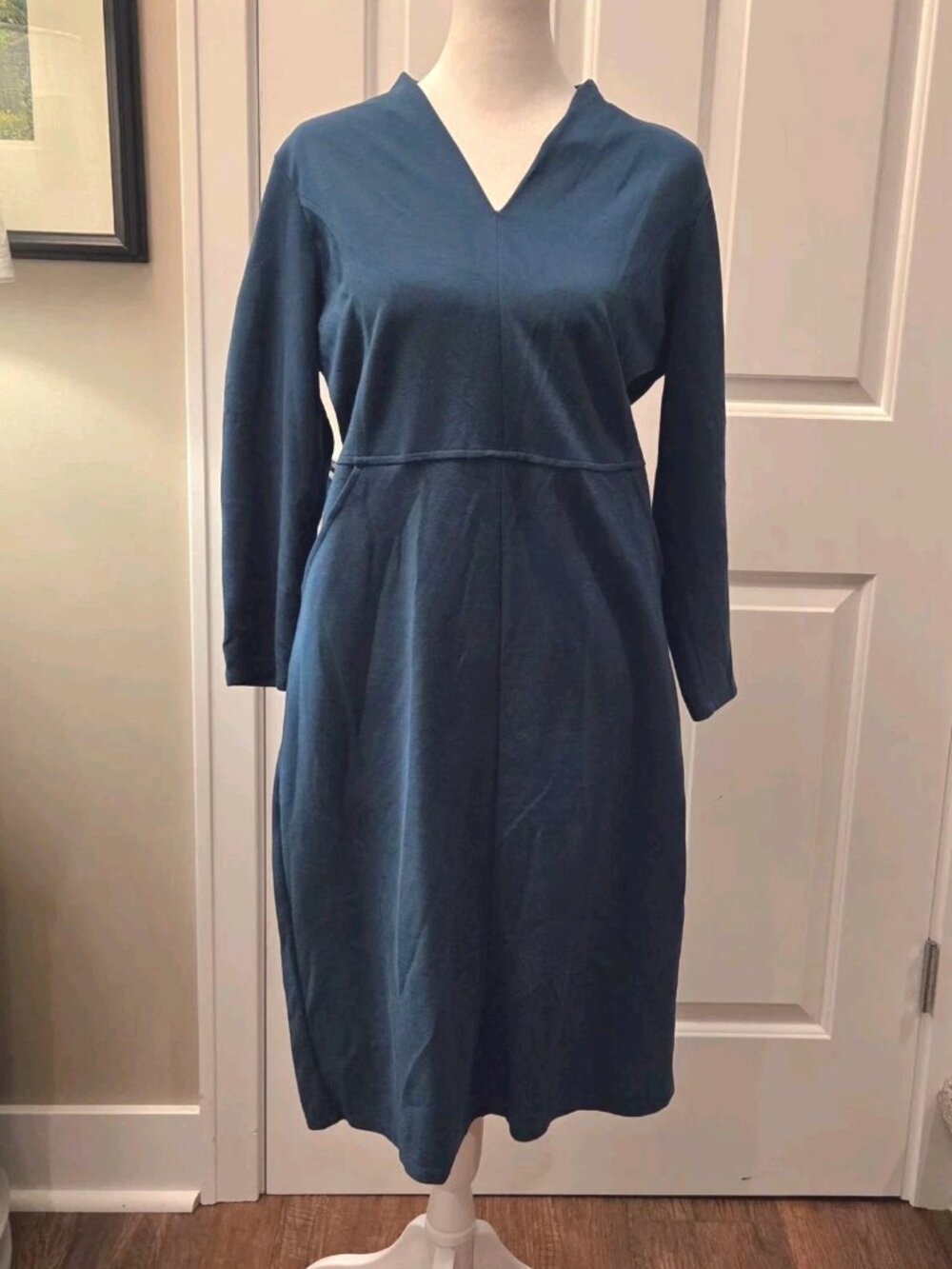 J.Jill Wearever Dress Size S Tidewater Green Double Face Jersey Sheath EUC